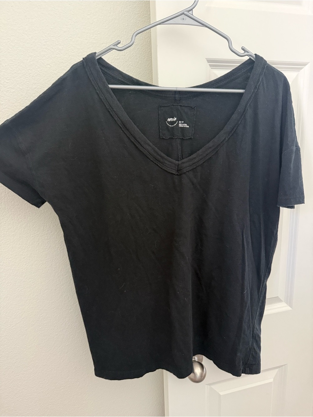 aerie Black V-Neck oversized Short Sleeve Tee